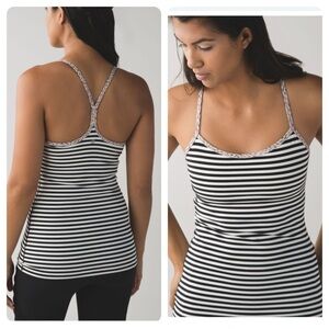 Lululemon Power Y Tank sz 4 Narrow Bold Stripe Black Angel Wing